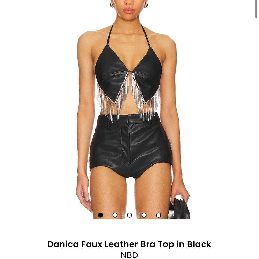 NBD Black Faux Leather Bra Top